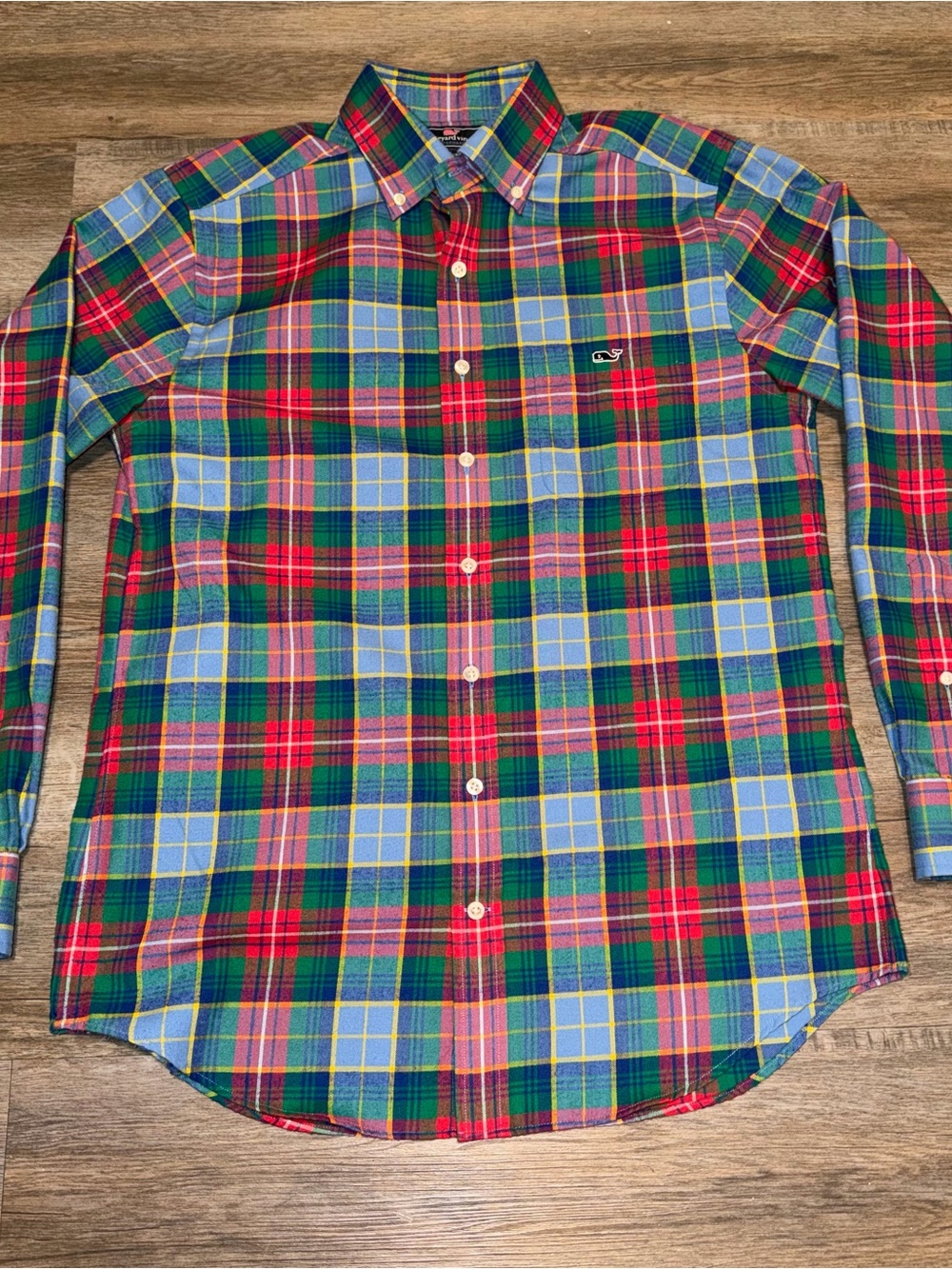 Vineyard Vines Shirt Mens M Performance Slim Fit Tucker Red Green Plaid Color